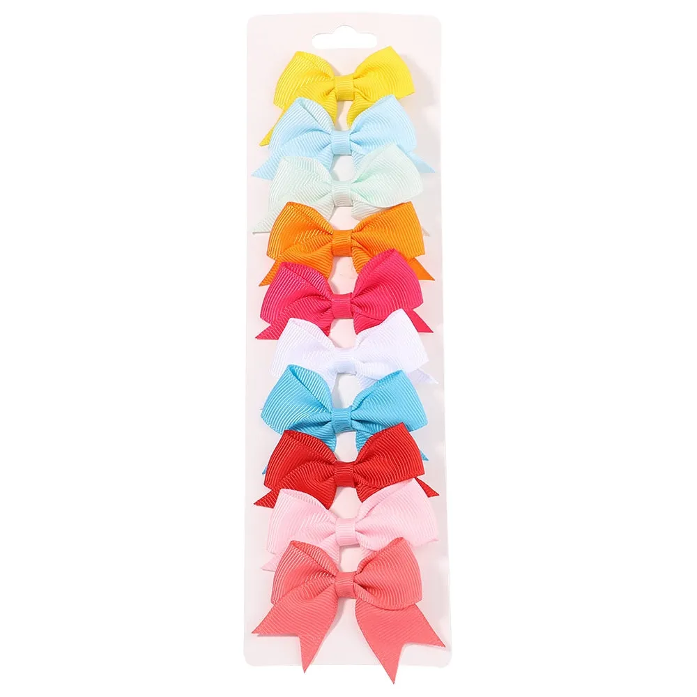 10Pcs/Set New Solid Ribbon Bowknot Hair Clips For Baby Girls Handmade