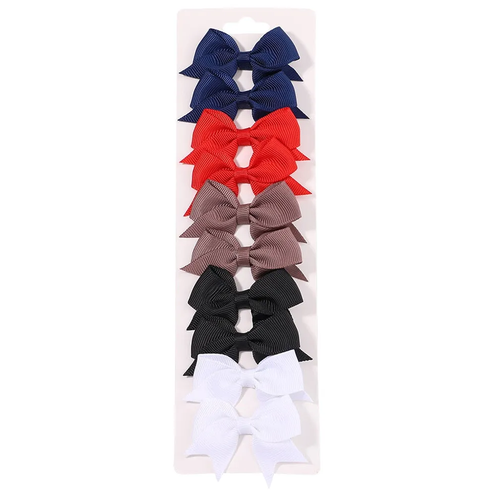 10Pcs/Set New Solid Ribbon Bowknot Hair Clips For Baby Girls Handmade