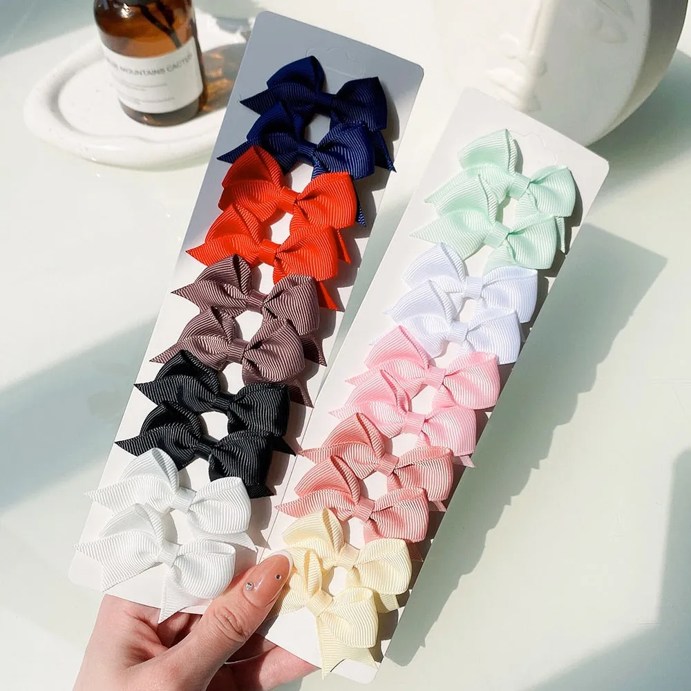 10Pcs/Set New Solid Ribbon Bowknot Hair Clips For Baby Girls Handmade