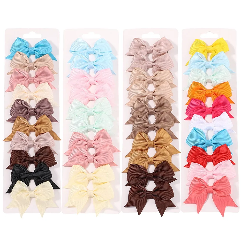 10Pcs/Set New Solid Ribbon Bowknot Hair Clips For Baby Girls Handmade