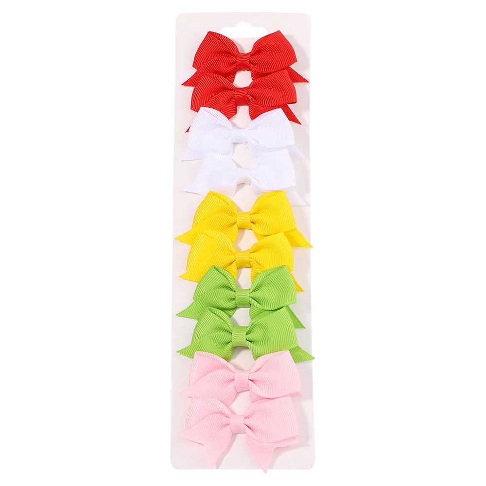 10Pcs/Set New Solid Ribbon Bowknot Hair Clips For Baby Girls Handmade