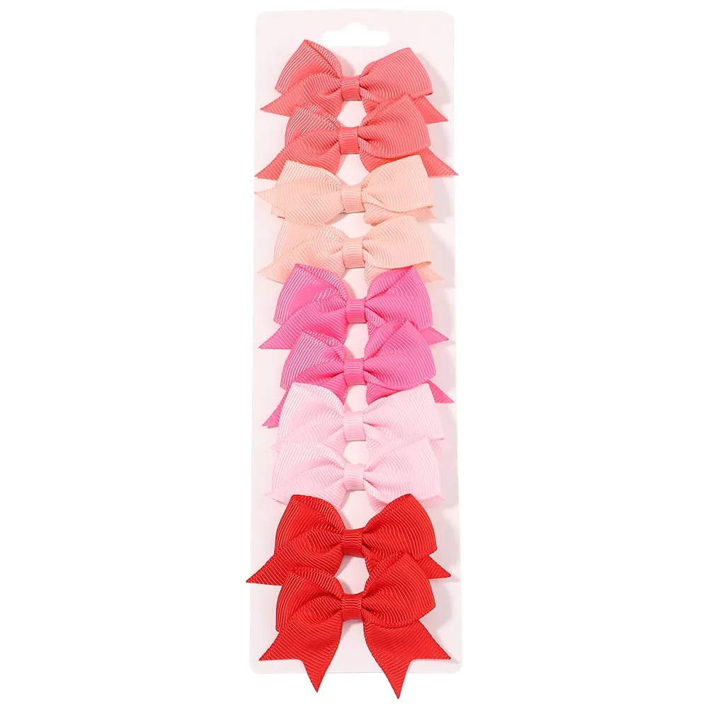 10Pcs/Set New Solid Ribbon Bowknot Hair Clips For Baby Girls Handmade