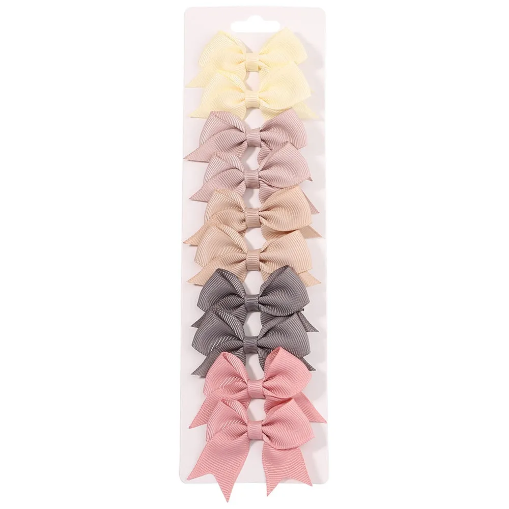 10Pcs/Set New Solid Ribbon Bowknot Hair Clips For Baby Girls Handmade