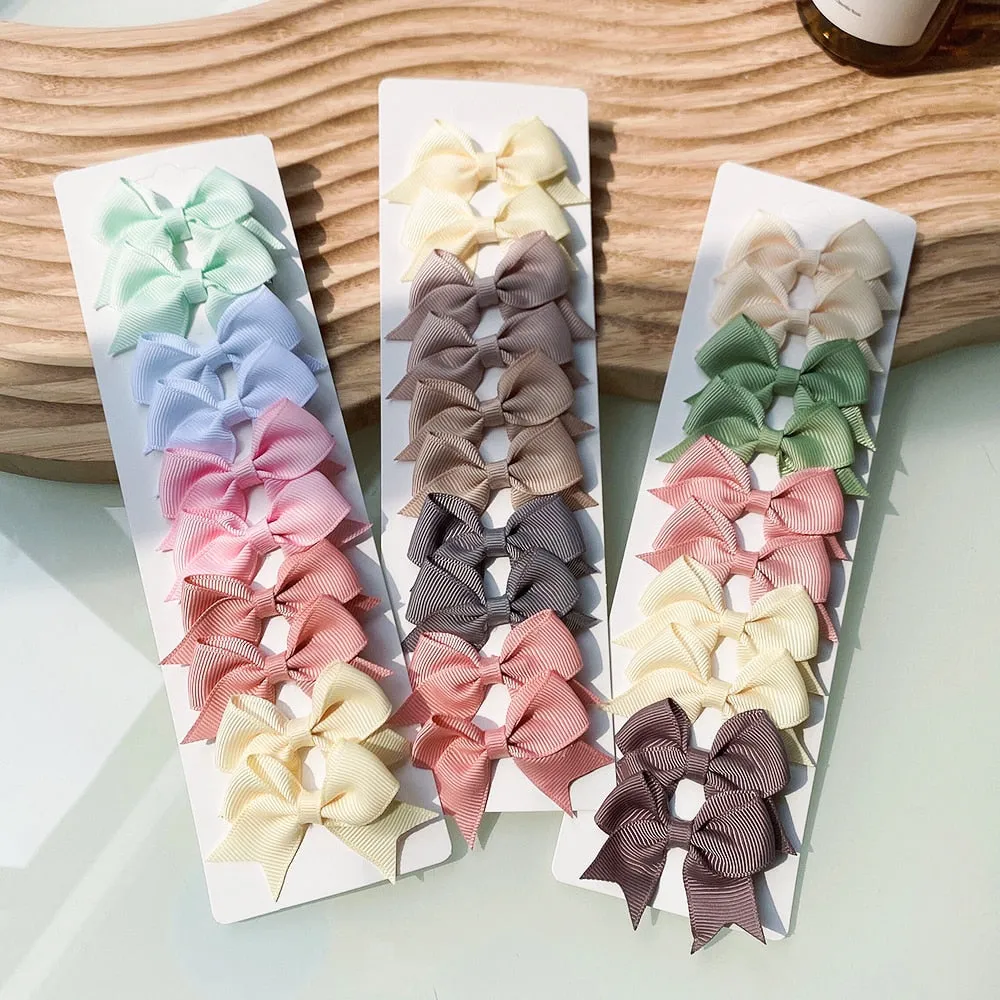 10Pcs/Set New Solid Ribbon Bowknot Hair Clips For Baby Girls Handmade