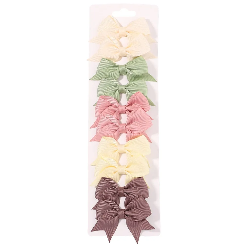 10Pcs/Set New Solid Ribbon Bowknot Hair Clips For Baby Girls Handmade