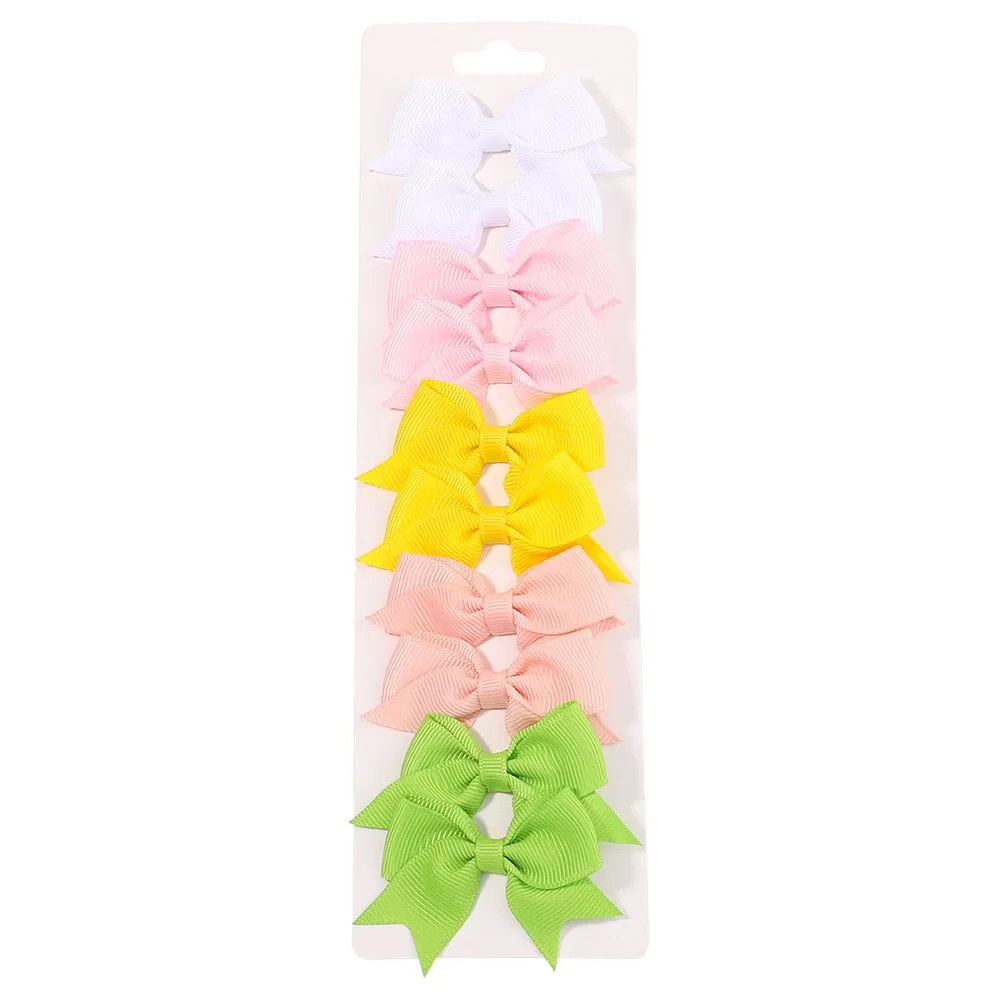 10Pcs/Set New Solid Ribbon Bowknot Hair Clips For Baby Girls Handmade