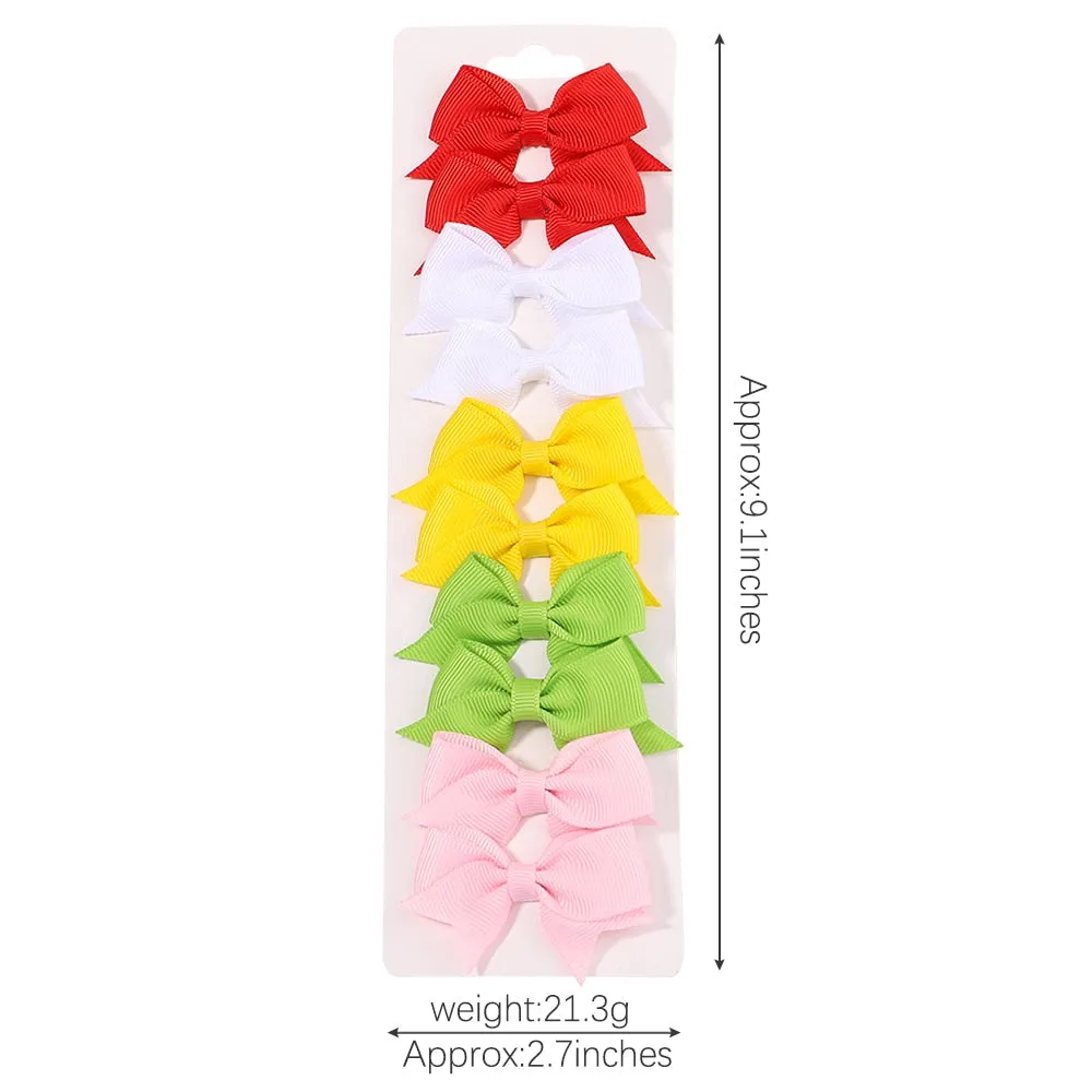 10Pcs/Set New Solid Ribbon Bowknot Hair Clips For Baby Girls Handmade