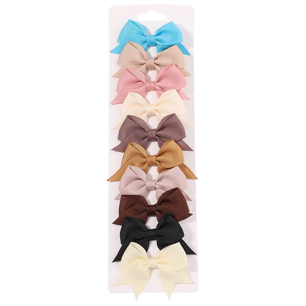 10Pcs/Set New Solid Ribbon Bowknot Hair Clips For Baby Girls Handmade