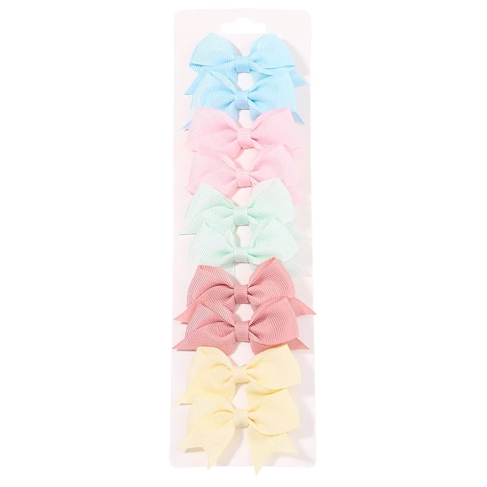 10Pcs/Set New Solid Ribbon Bowknot Hair Clips For Baby Girls Handmade