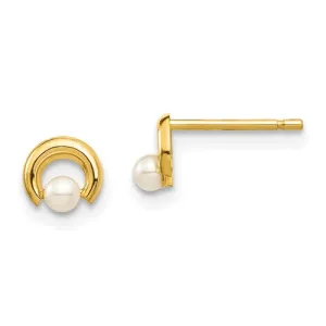 14k gold White Button Freshwater Cultured Pearl Circle Post Earrings