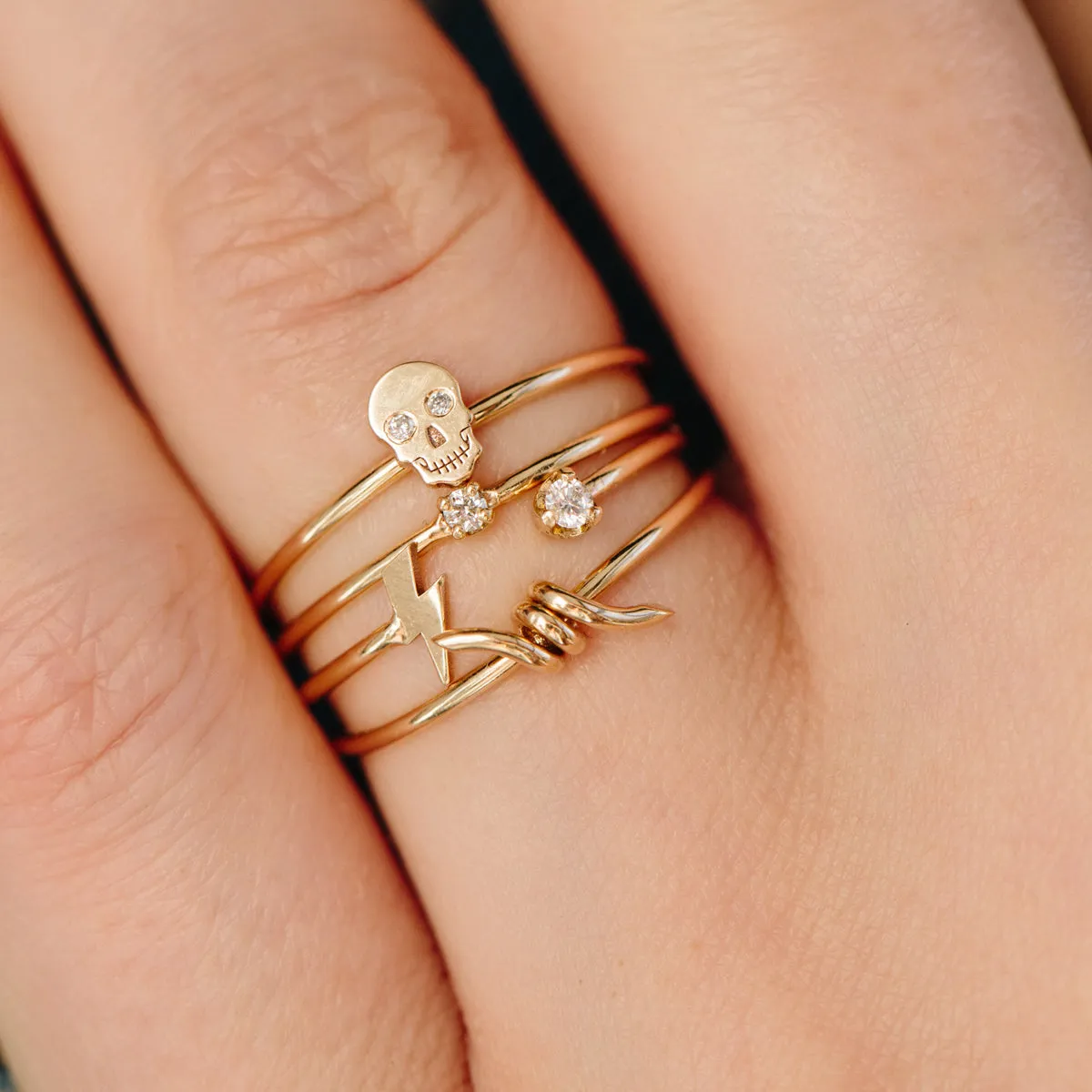 14k Itty Bitty Skull with Diamond Eyes Ring