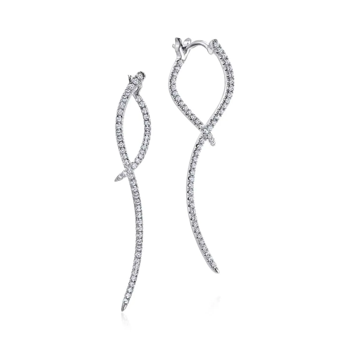 14K White Gold Sculptural Diamond Drop Earrings - EG12928W45JJ