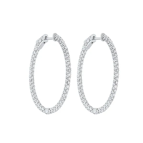 14KT White Gold & Diamond Classic Book Hoop Fashion Earrings   - 2 ctw