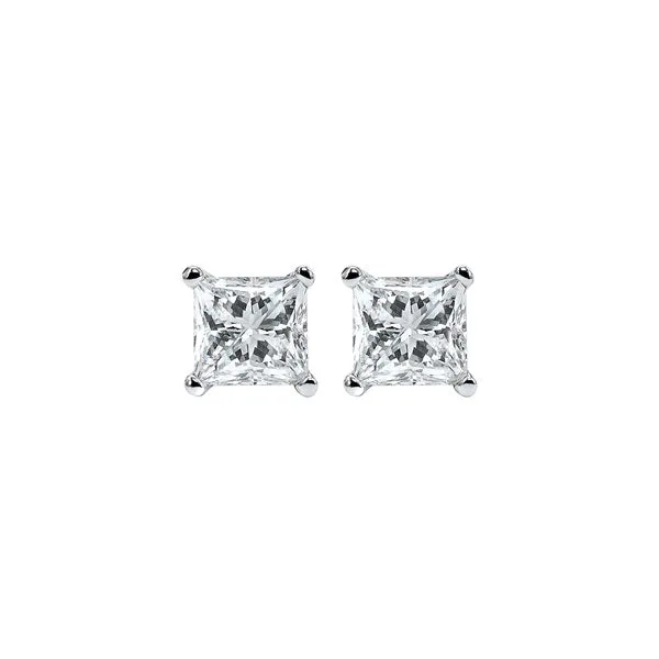 14KT White Gold & Diamond Classic Book Pricess Cut Stud Earrings  - 1/4 ctw