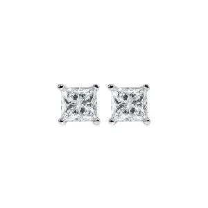 14KT White Gold & Diamond Classic Book Pricess Cut Stud Earrings  - 1/4 ctw