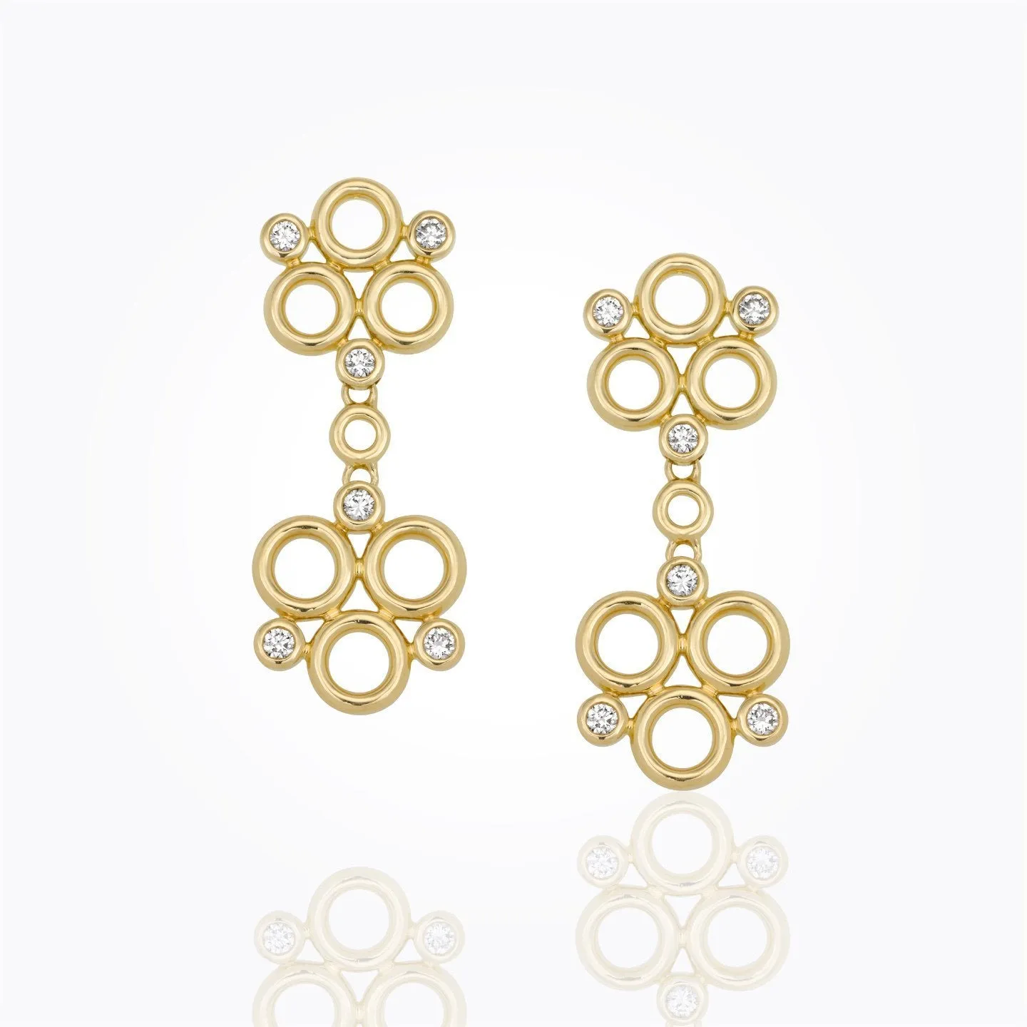 18K Gold Trio Double Drop Earrings