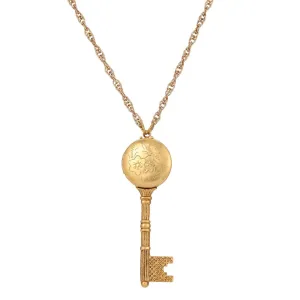 1928 Jewelry Skeleton Key Flower Pendant Photo Locket Necklace 28"