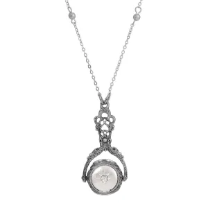 1928 Jewelry Tri-Locket Floral Harmony Rotating Spinner Pendant Faux Pearl Necklace 28"