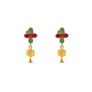 22K Yellow Gold, Ruby & Emerald Earrings (5.4gm)