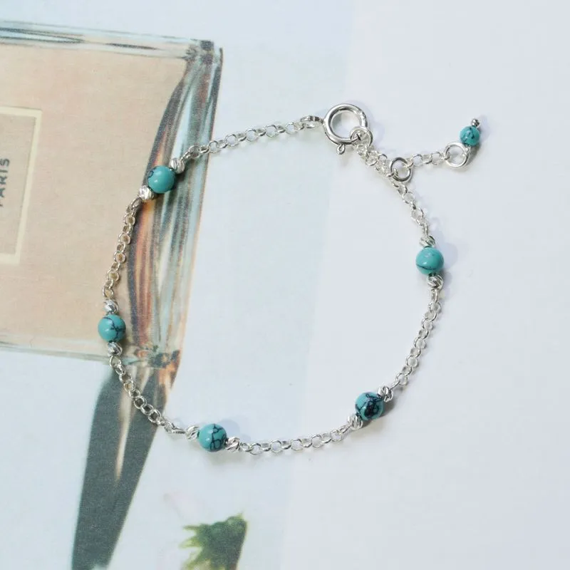 925 Silver Turquoise Bracelet - Handmade Women's December Birthstone Gift