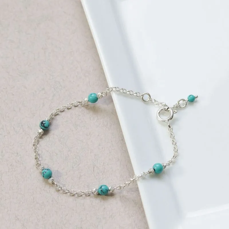 925 Silver Turquoise Bracelet - Handmade Women's December Birthstone Gift