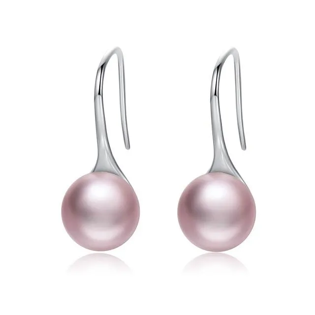 925 Sterling Silver Elegant Round Simulated Pure Love Pearl Drop Earring