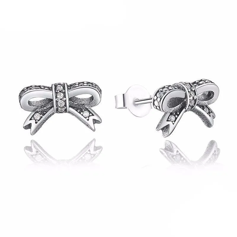 925 Sterling Silver Sparkling Bow Knot Earring