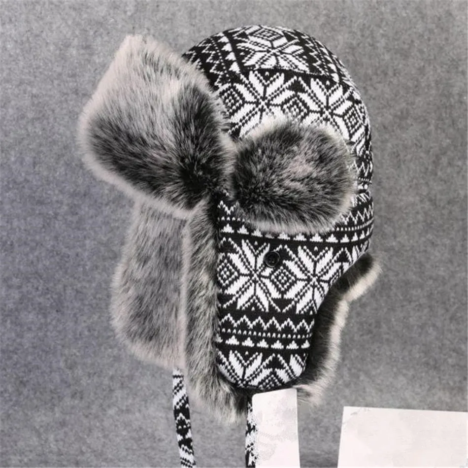 Ashore Shop Women or Mens Black and White Knitted fur Lined Style Warm Winter Hat