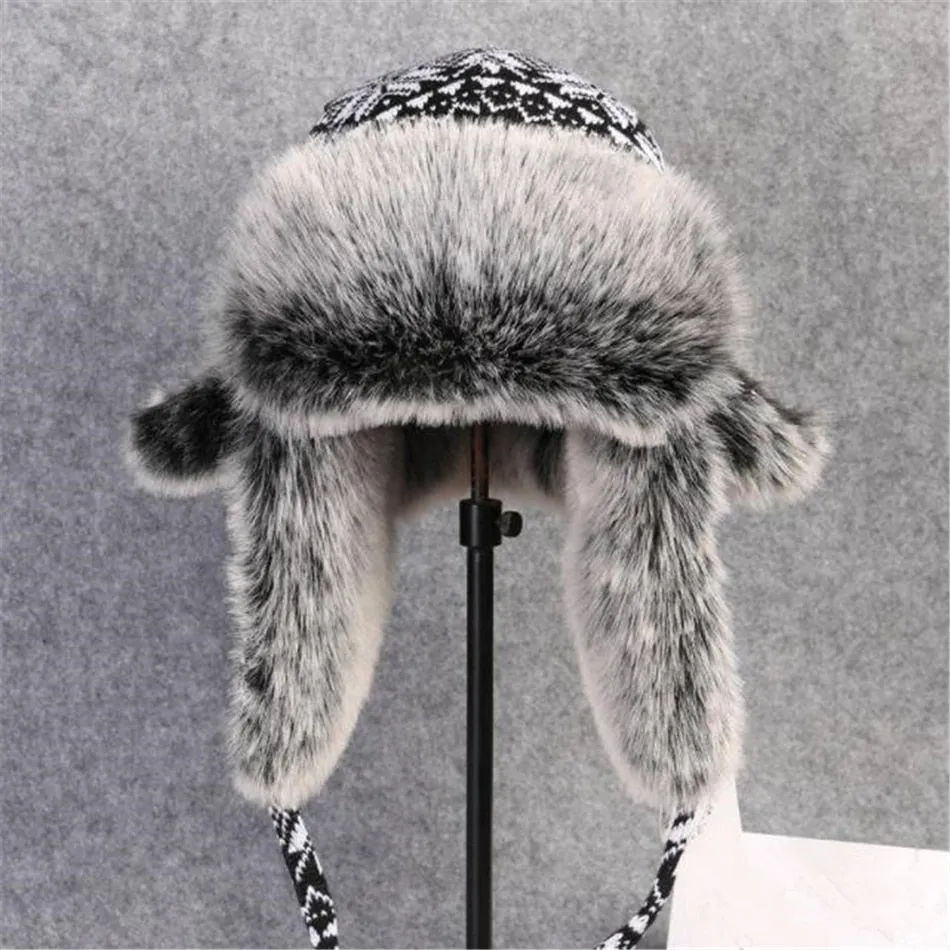 Ashore Shop Women or Mens Black and White Knitted fur Lined Style Warm Winter Hat