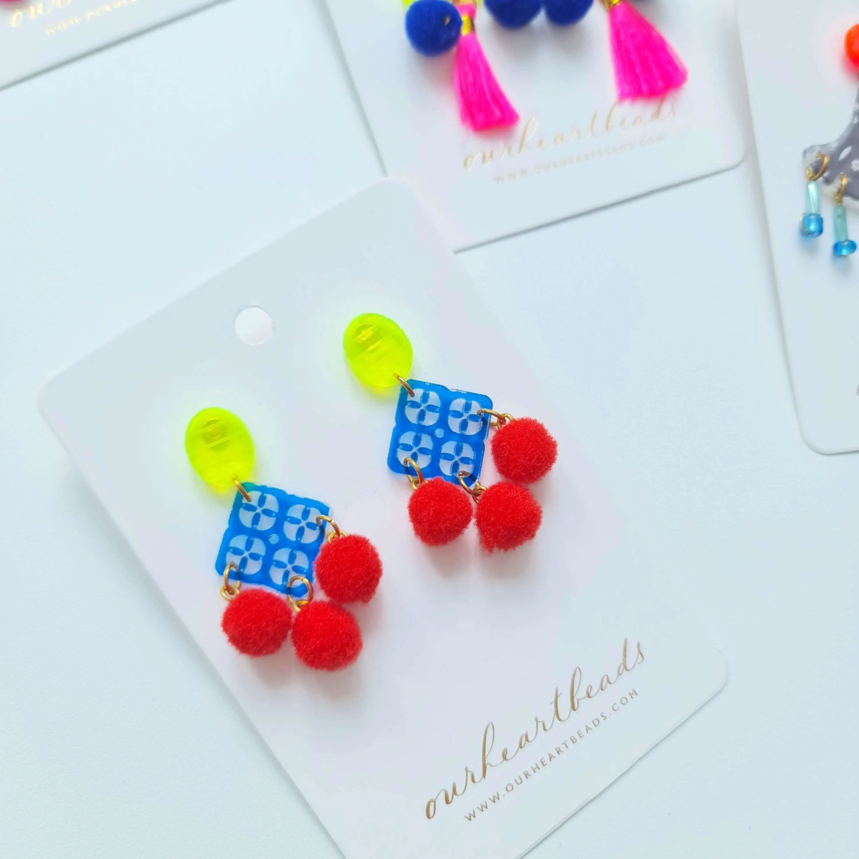 Batik Square Red Earrings