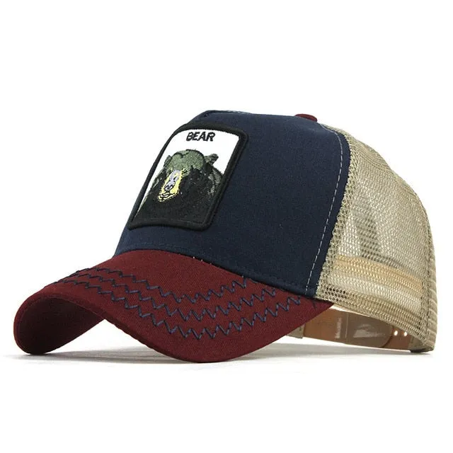 Bear Embroidered Mesh Trucker Snapback Baseball Cap