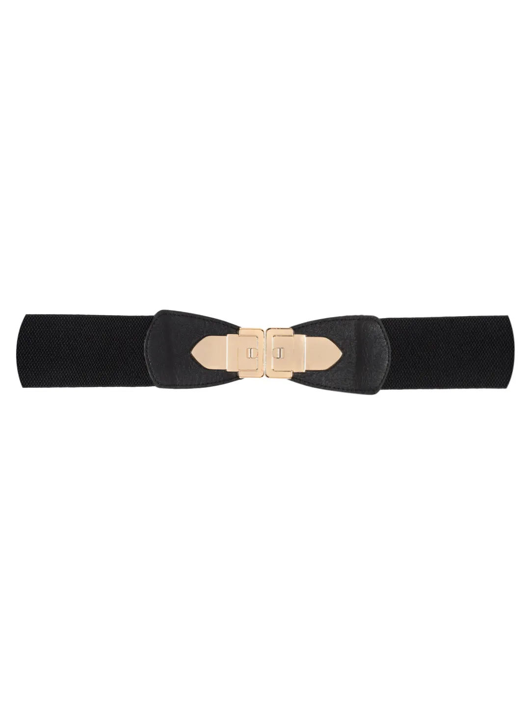 Berrylush Women Black Elastic Strap Golden Lock Concho Buckle Belt