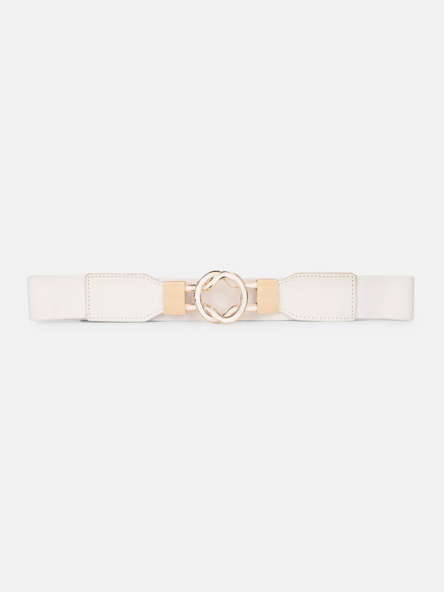 Berrylush Women Solid White Golden Embellished PU Nylon Interlock Regular Slim Belt