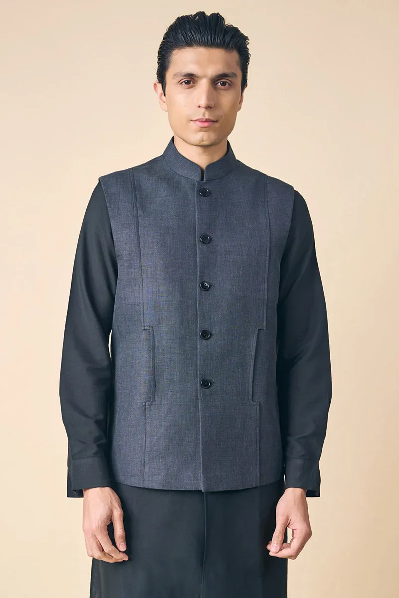 Black Linen Bundi