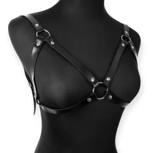 Black Silver O-Rings Bra Chest Harness