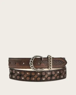 Brown engraved belt