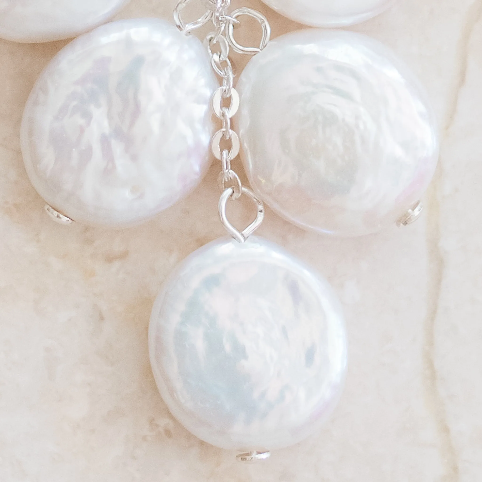 Cascading Coin Pearl Earrings | Clustered Elegance & Sterling Silver | By Pearly Girls