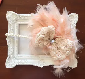 Champagne Cream Feather Rose Bow headband