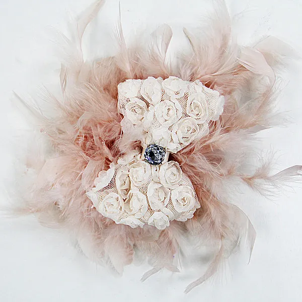 Champagne Cream Feather Rose Bow headband