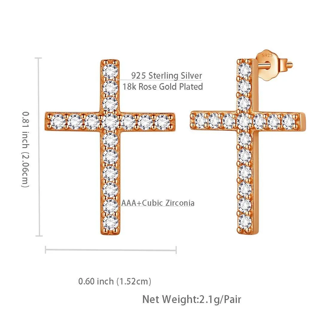 Classic Cross Stud Earrings Women Mens Jewelry Sterling Silver