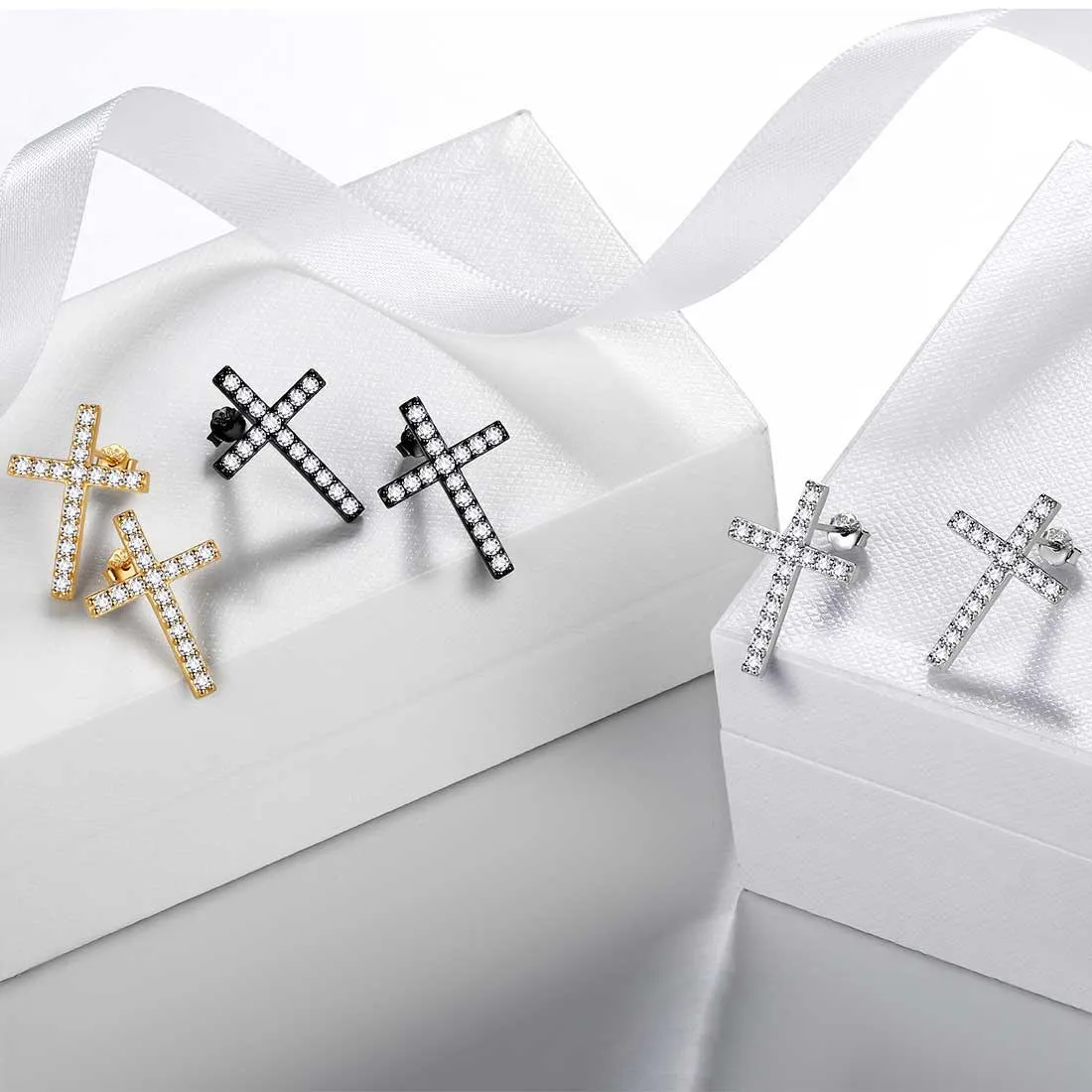 Classic Cross Stud Earrings Women Mens Jewelry Sterling Silver