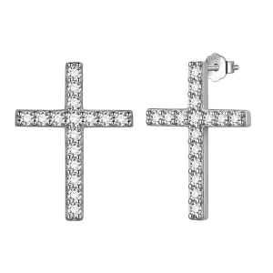 Classic Cross Stud Earrings Women Mens Jewelry Sterling Silver