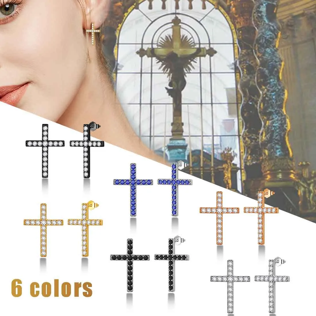 Classic Cross Stud Earrings Women Mens Jewelry Sterling Silver