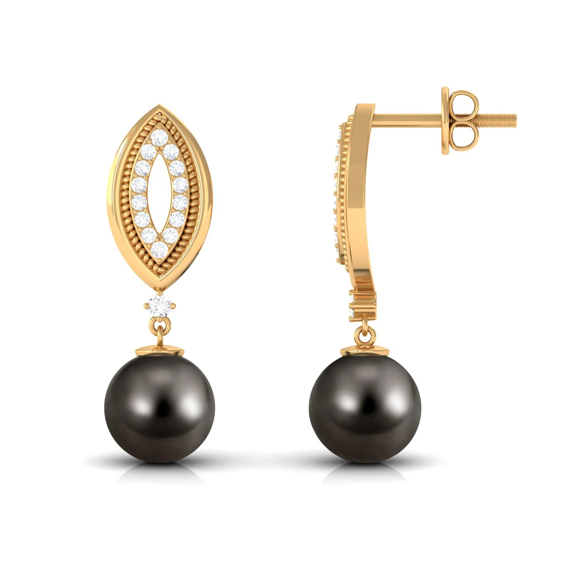 Classic Tahitian Pearl Drop Earrings with Diamonds