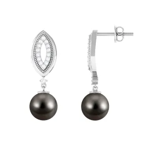 Classic Tahitian Pearl Drop Earrings with Diamonds