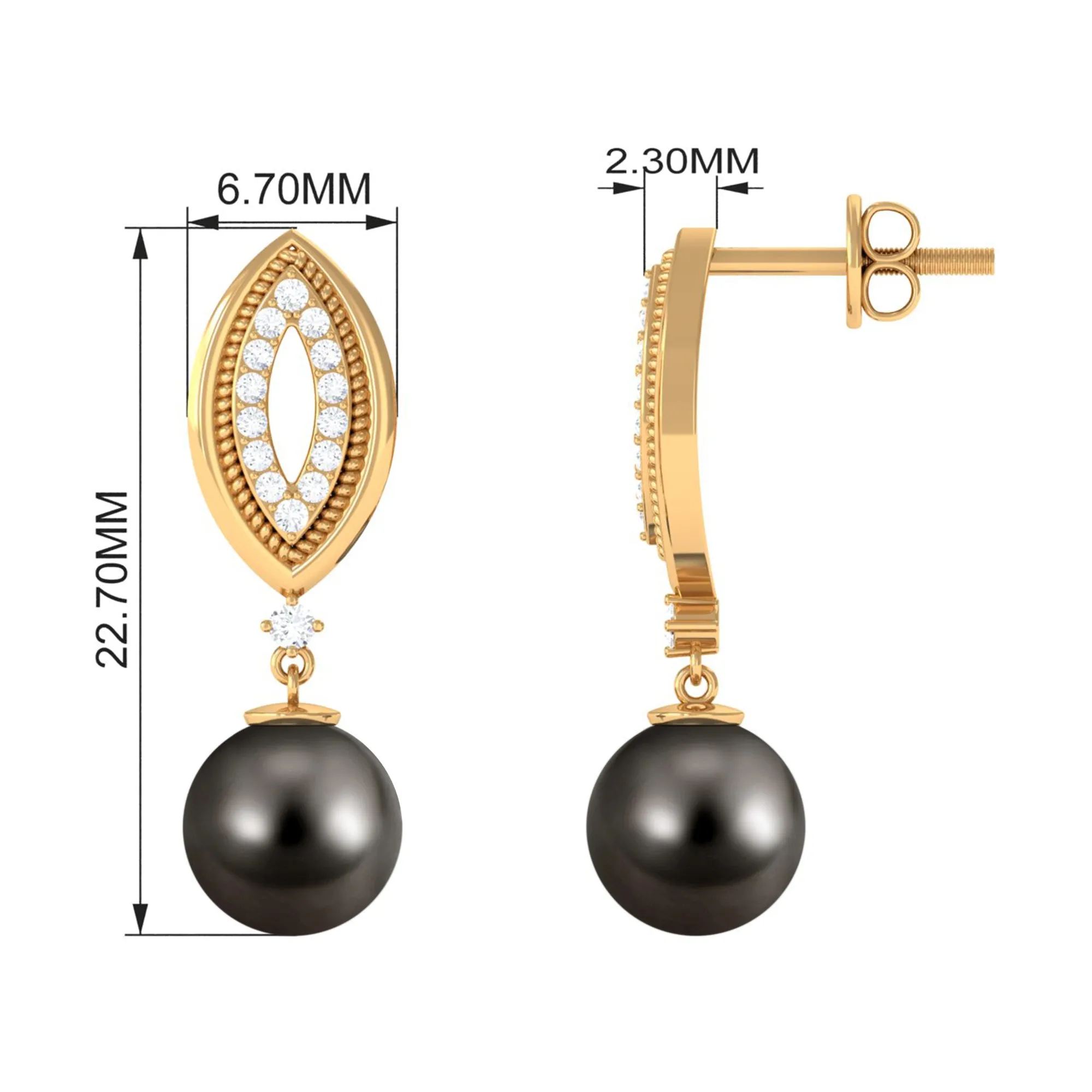 Classic Tahitian Pearl Drop Earrings with Diamonds