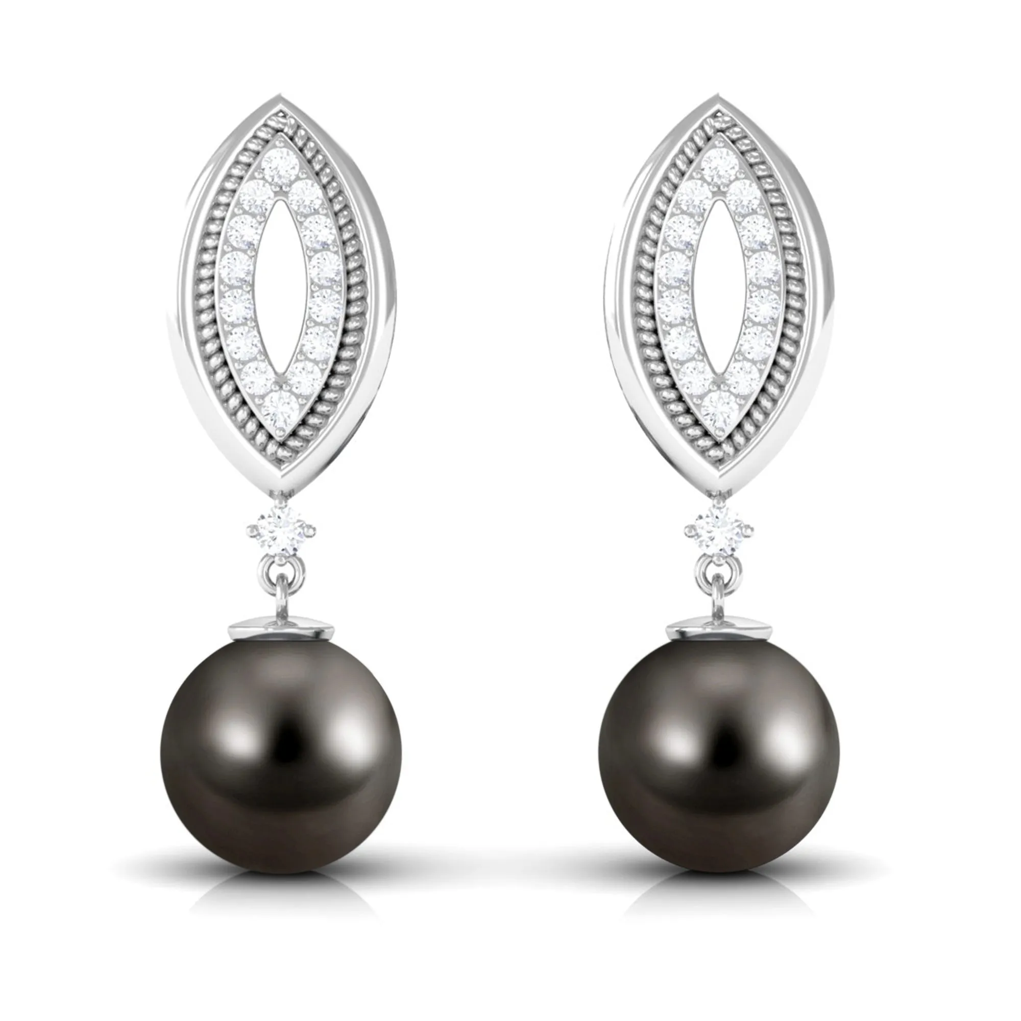 Classic Tahitian Pearl Drop Earrings with Diamonds