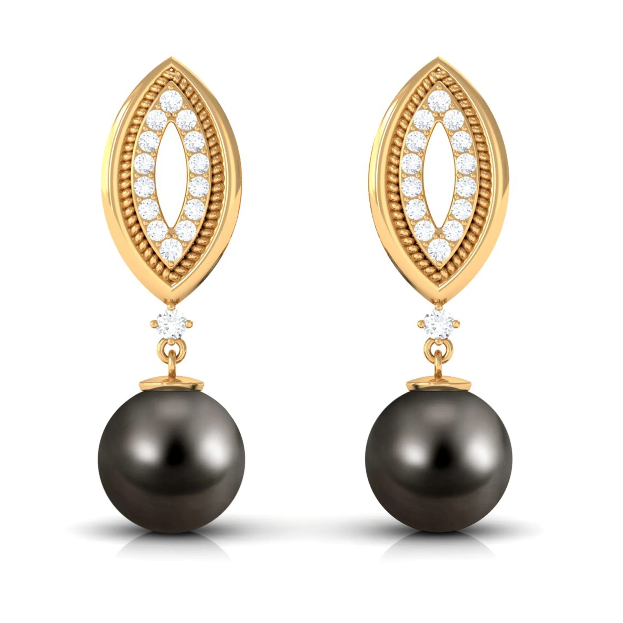 Classic Tahitian Pearl Drop Earrings with Diamonds