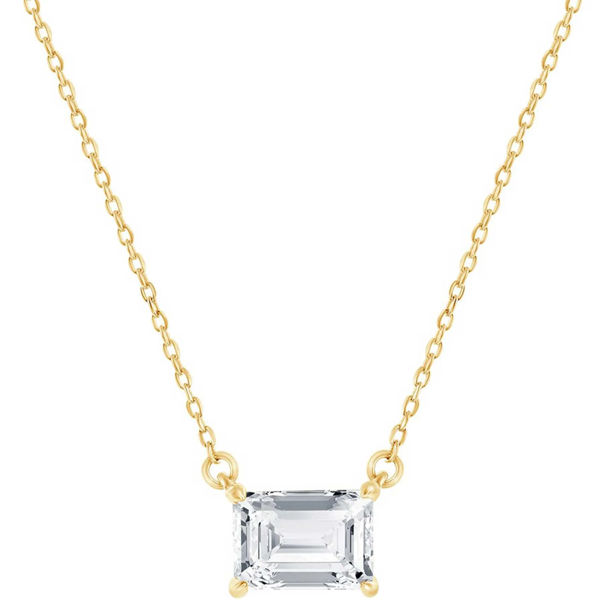 Classic Women's Necklace and Earrings Set - Gold Solitaire Rectangle CZ | SET-609