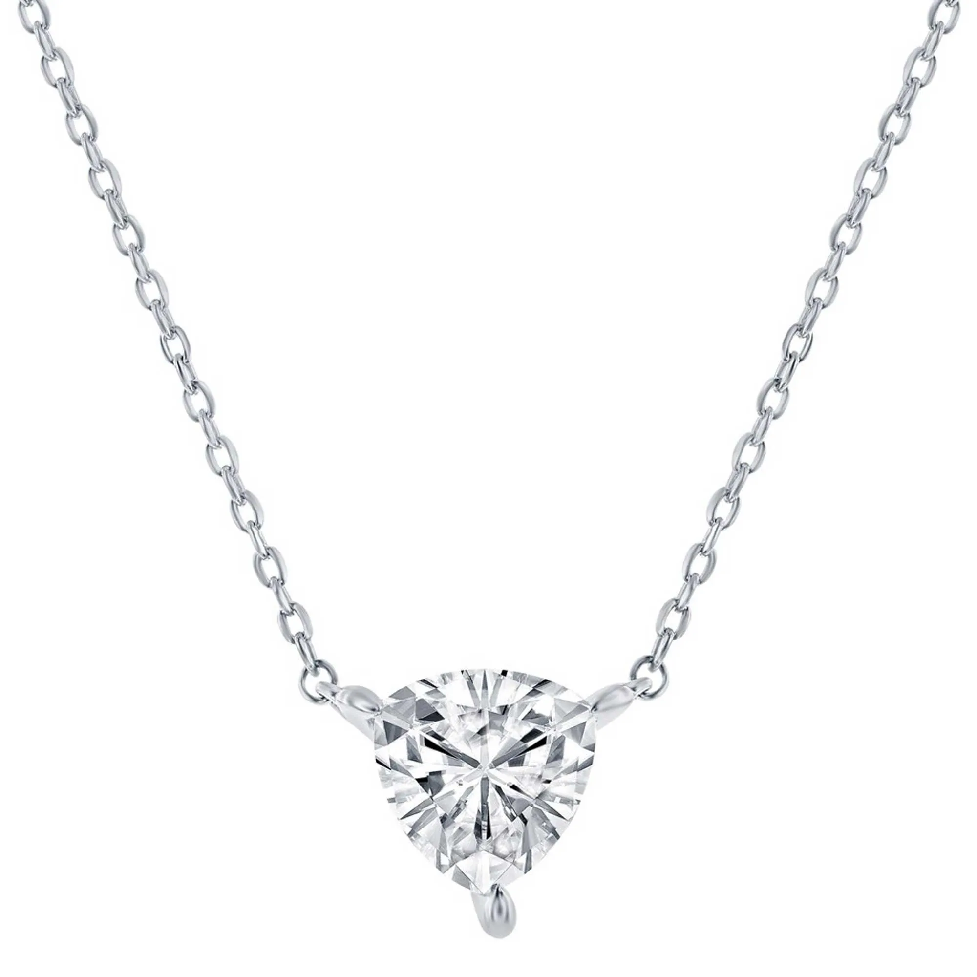 Classic Women's Necklace and Earrings Set - Silver Solitaire Trillion CZ | SET-615